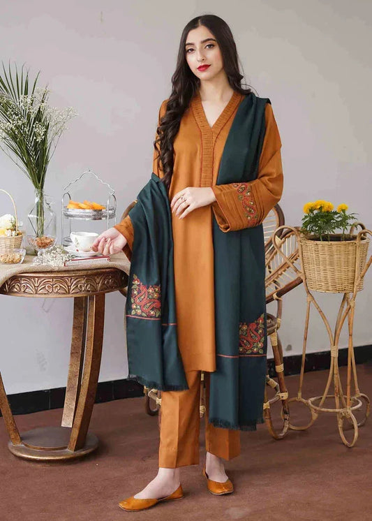 Dhanak-3PC Embroidered Shirt with Dhanak Embroidered Shawl - 889