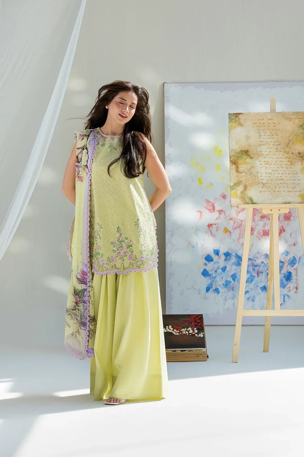 Dhanak-3PC Embroidered Shirt with Digital Printed Wool Shawl - 6253