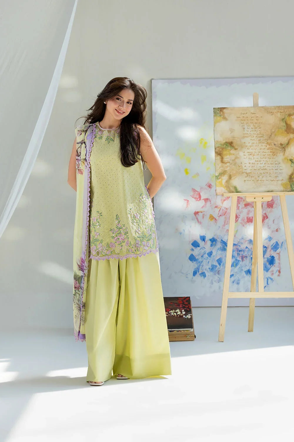Dhanak-3PC Embroidered Shirt with Digital Printed Wool Shawl - 6253