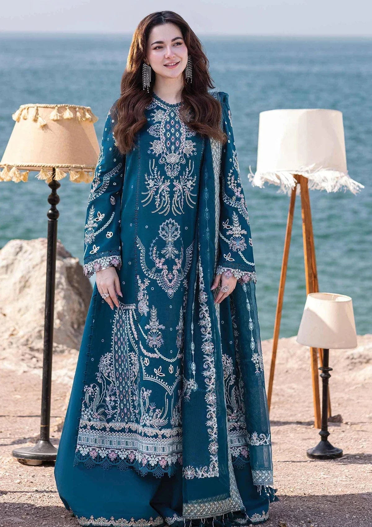 Dhanak-3PC Embroidered Shirt with Khadi Net Embroidered Dupatta - 6177