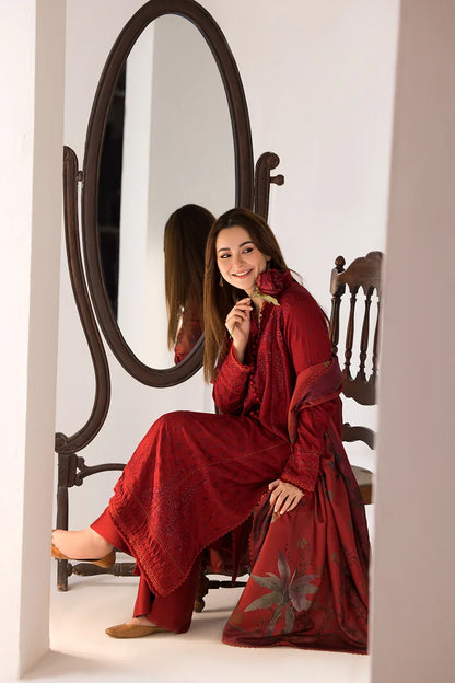 Dhanak-3PC Embroidered Shirt with Digital Printed Wool Shawl - 688