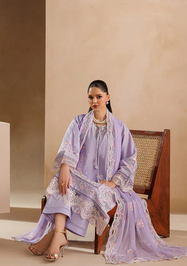Dhanak-3PC Embroidered Shirt with Chiffon Embroidered Dupatta - 6407