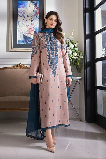 Dhanak-3PC Embroidered Shirt with Chiffon Dyed Dupatta - 142