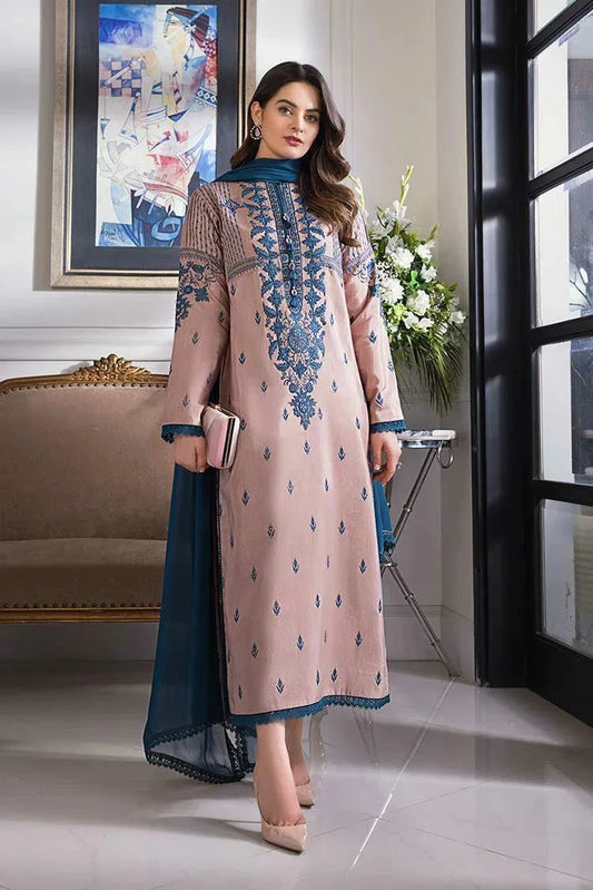 Dhanak-3PC Embroidered Shirt with Chiffon Dyed Dupatta - 142