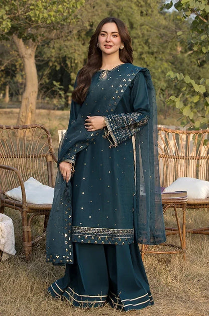 Dhanak-3PC Sequence Embroidered Shirt with Khadi Net Embroidered Dupatta - 6062