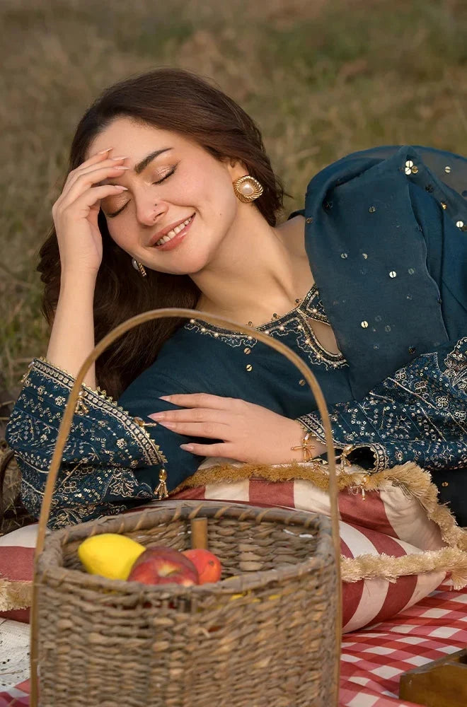 Dhanak-3PC Sequence Embroidered Shirt with Khadi Net Embroidered Dupatta - 6062