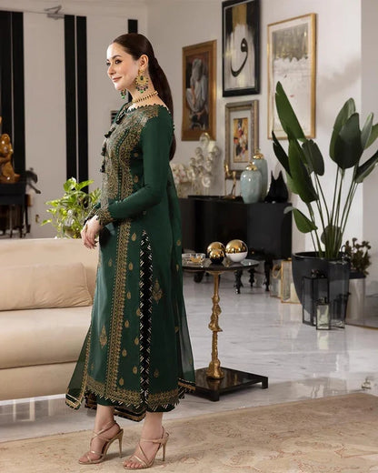 Dhanak-3PC Embroidered Shirt with Chiffon Embroidered Dupatta - 658