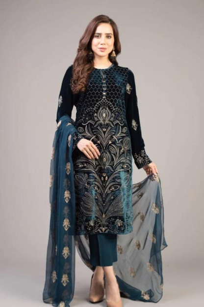 UNSTITCHED 3PC LINEN EMBROIDERED SUIT