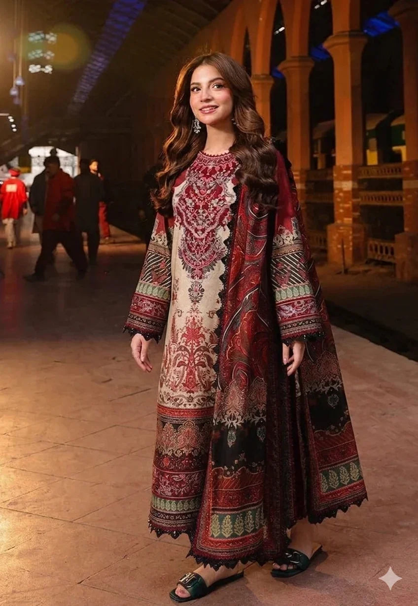 3 Piece printed Unstitched Suit