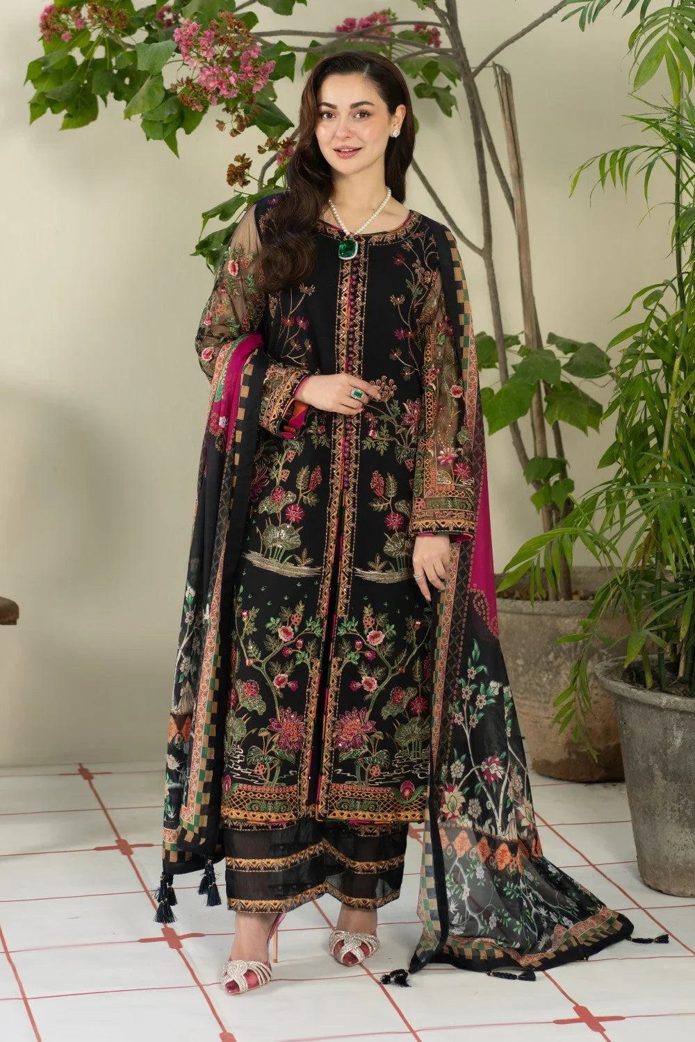 Dhanak-3PC Embroidered Shirt with Digital Printed Wool Shawl - 6215