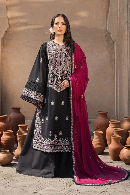 Dhanak-3PC Embroidered Shirt with Chiffon Embroidered Dupatta - 6439