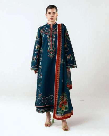 Dhanak-3PC Embroidered Shirt with Digital Printed Shawl- 6359