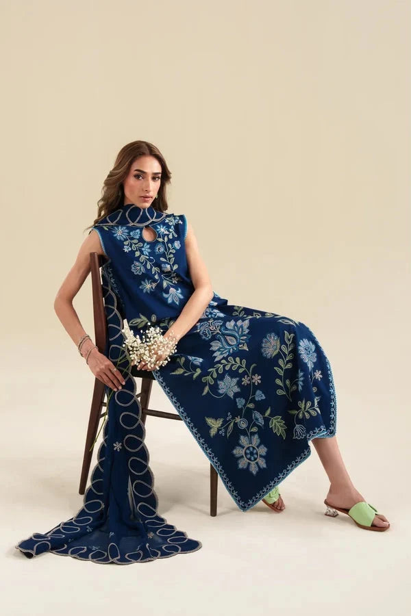 Dhanak-3PC Embroidered Shirt with Dhanak Embroidered Dupatta - 7004