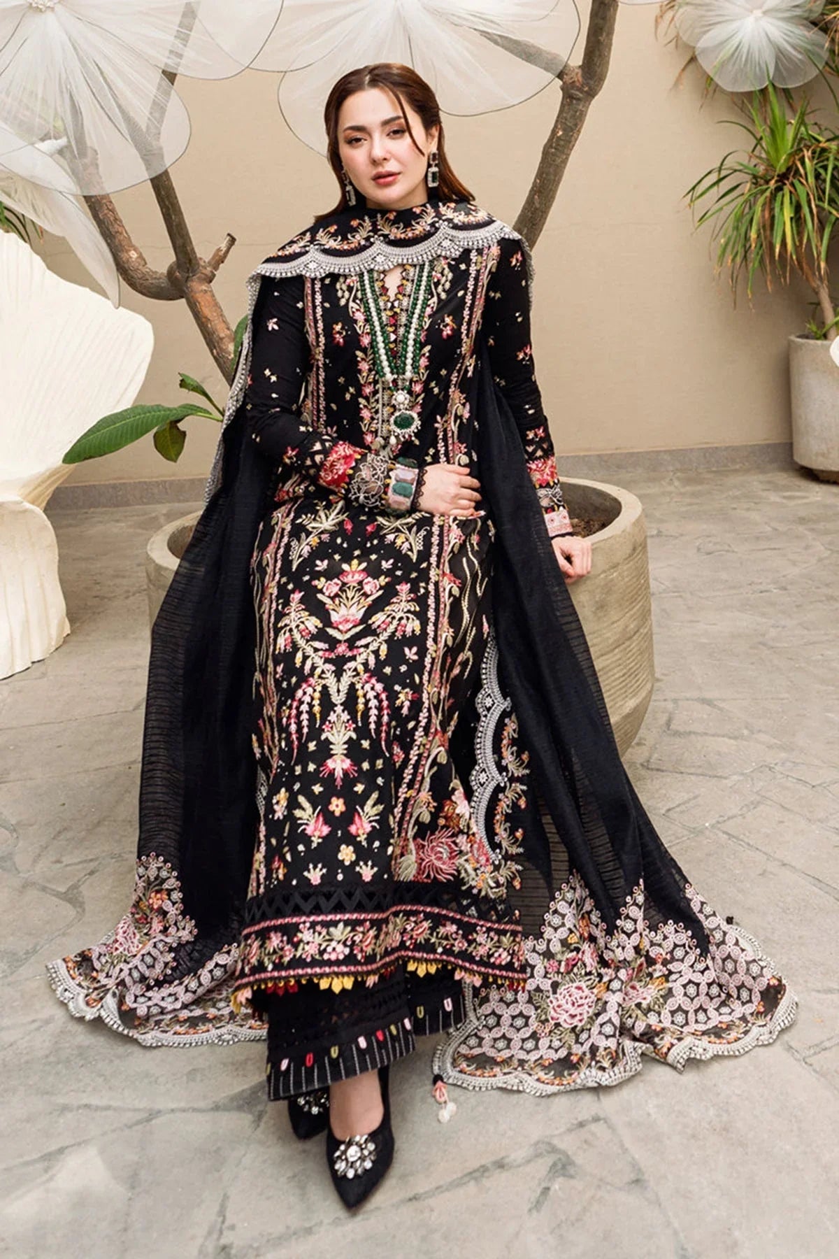 Dhanak-3PC Embroidered Shirt with Organza Embroidered Dupatta - 3262
