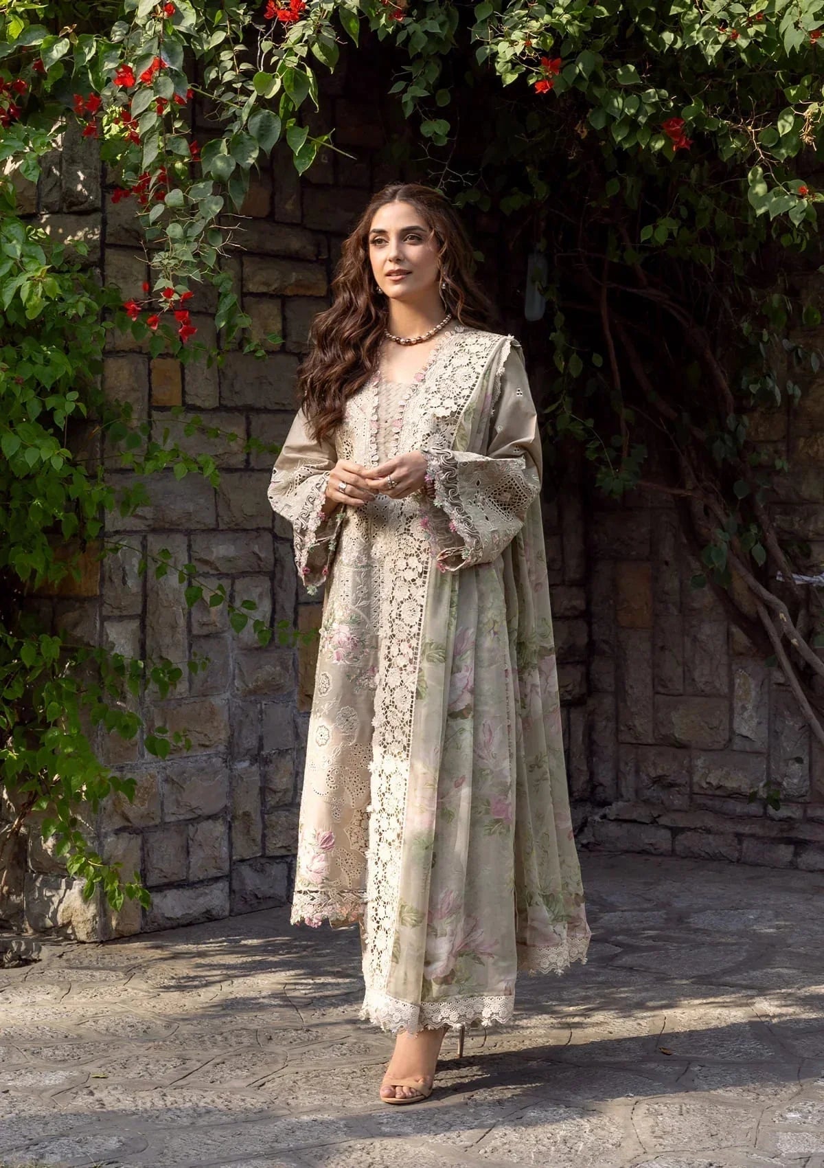 Dhanak-3PC Embroidered Shirt with Digital Printed Wool Shawl - 6385