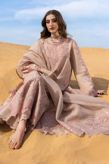 Dhanak-3PC Embroidered Shirt with Khadi Net Embroidered Dupatta - 7005