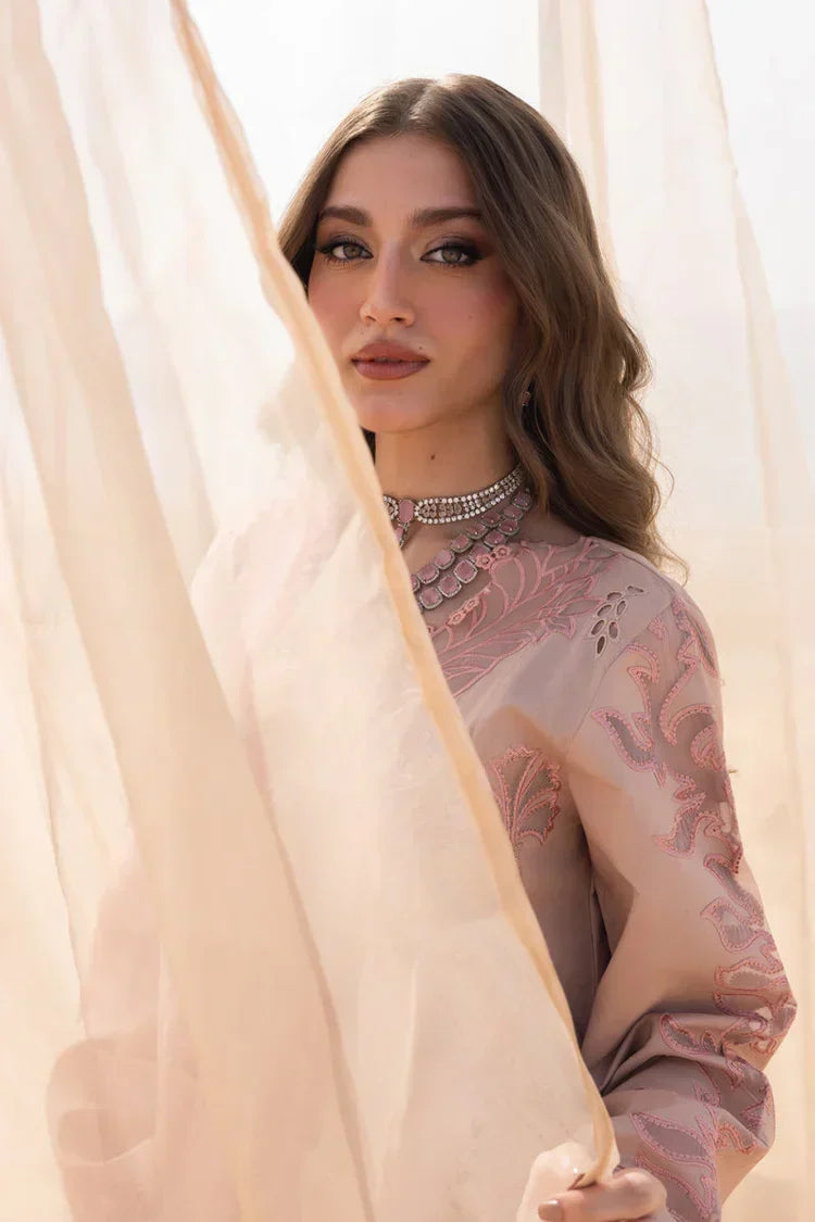 Dhanak-3PC Embroidered Shirt with Khadi Net Embroidered Dupatta - 7005