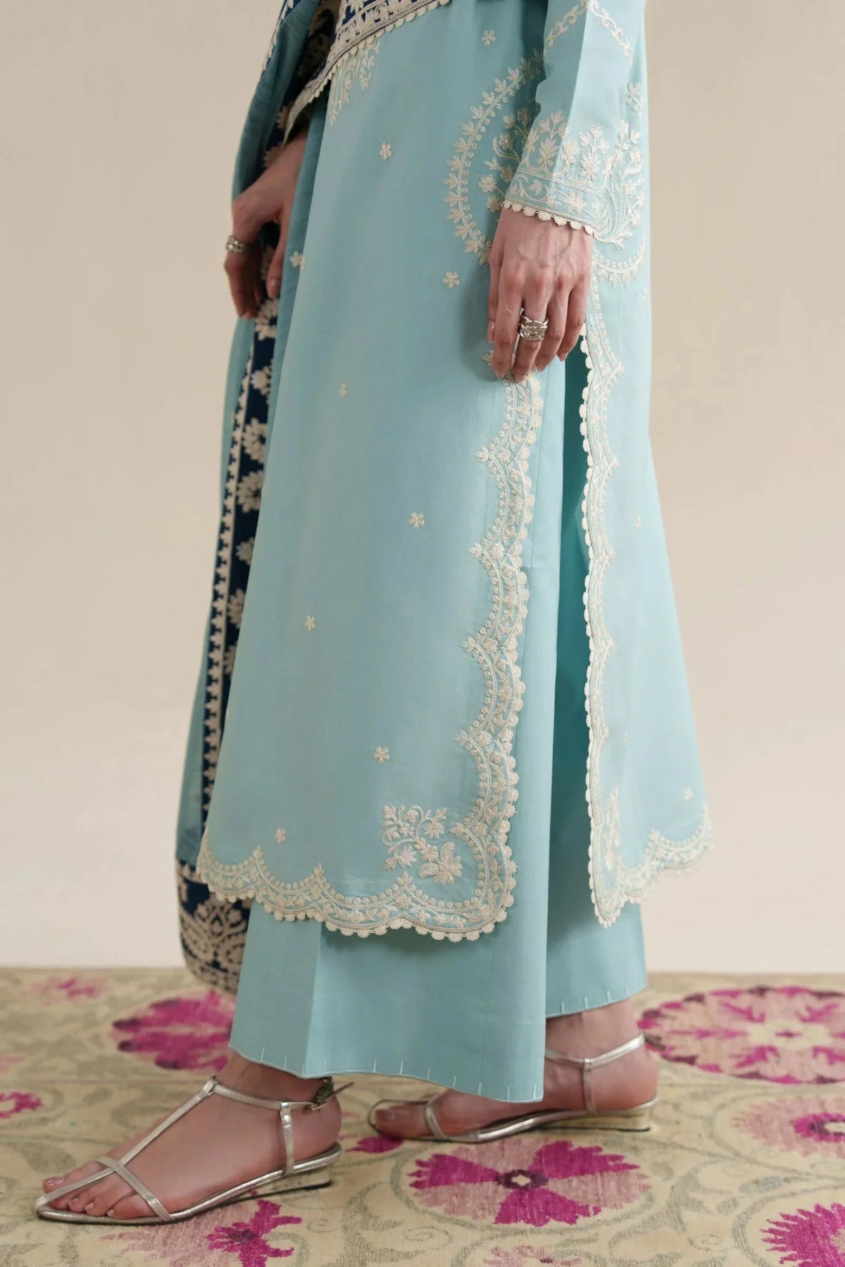 Dhanak-3PC Embroidered Shirt with Khadi Net Embroidered Dupatta - 6348