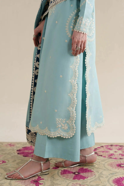 Dhanak-3PC Embroidered Shirt with Khadi Net Embroidered Dupatta - 6348