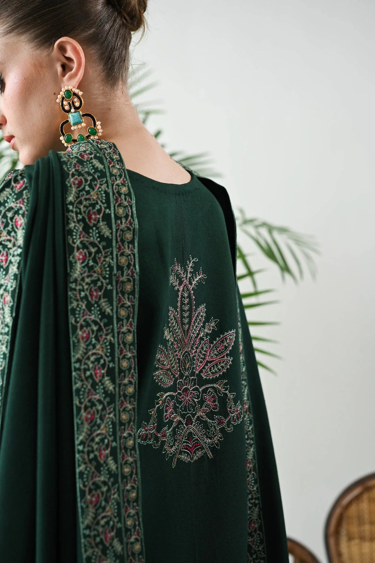 Dhanak-3PC Embroidered Shirt with Dhanak Embroidered Shawl - 3523