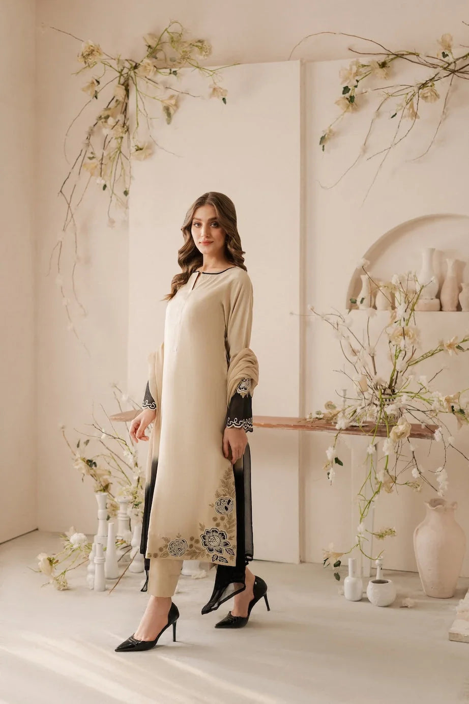 Dhanak-3PC Embroidered Shirt with Chiffon Dye N Dye Dupatta - 6095