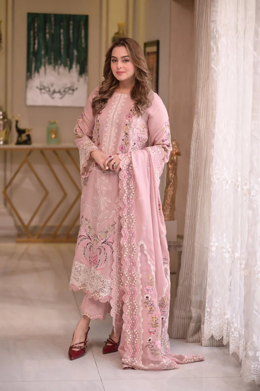 Dhanak-3PC Chikankari Embroidered Shirt with Manaar Embroidered Dupatta - 6107