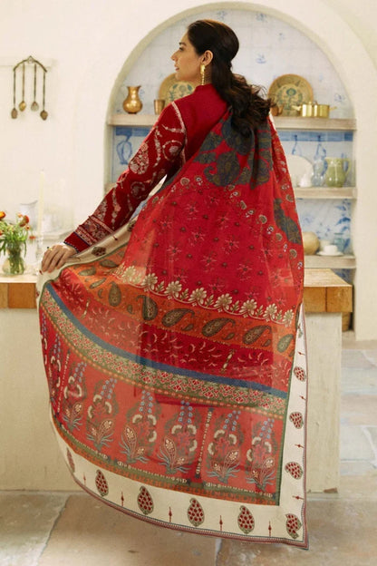 Dhanak-3PC Embroidered Shirt with Digital Printed Wool Shawl - 659