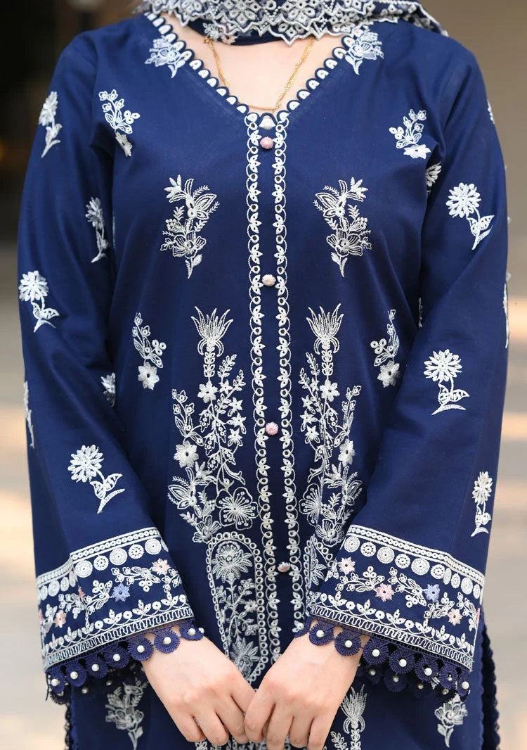 Dhanak-3PC Embroidered Shirt with Chiffon Embroidered Dupatta - 3460