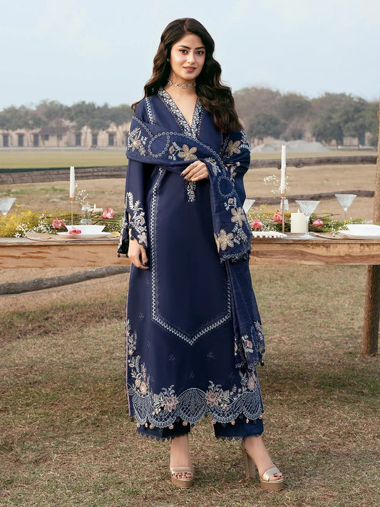 Dhanak-3PC Embroidered Shirt with Khadi Net Embroidered Dupatta - 6270