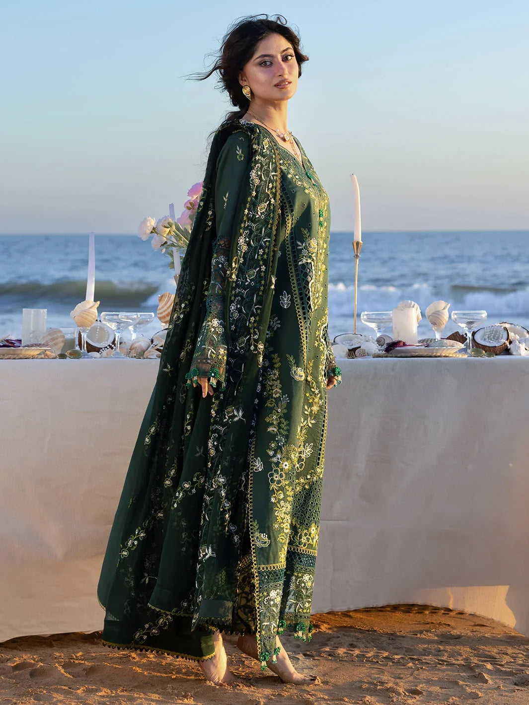 Dhanak-3PC Embroidered Shirt with Chiffon Embroiderd Dupatta - 6377