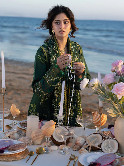 Dhanak-3PC Embroidered Shirt with Chiffon Embroiderd Dupatta - 6377