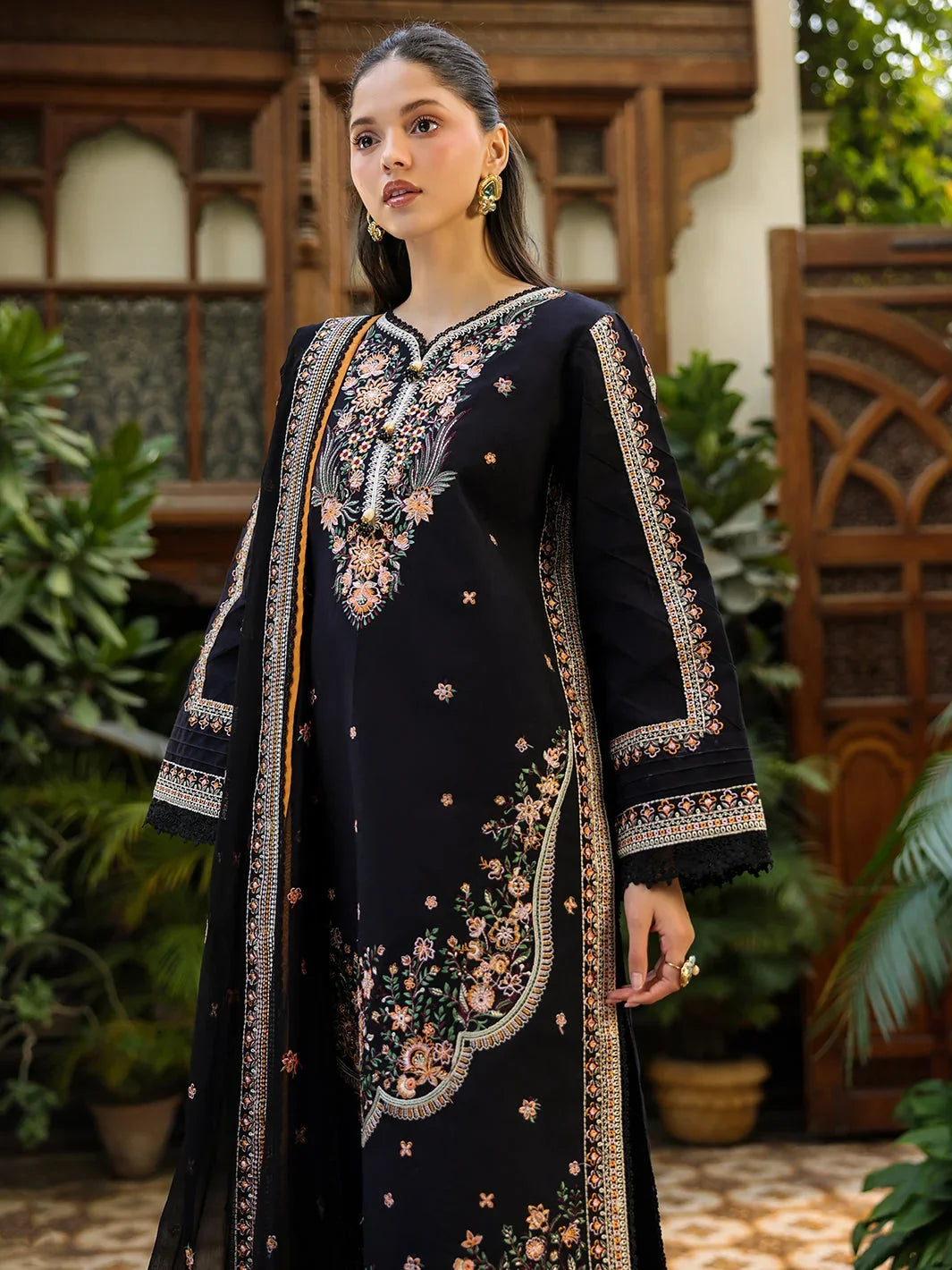 Dhanak-3PC Embroidered Shirt with Chiffon Embroidered Dupatta - 6391