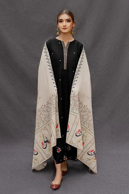 Dhanak-3PC Embroidered Shirt with Digital Printed Wool Shawl - 167