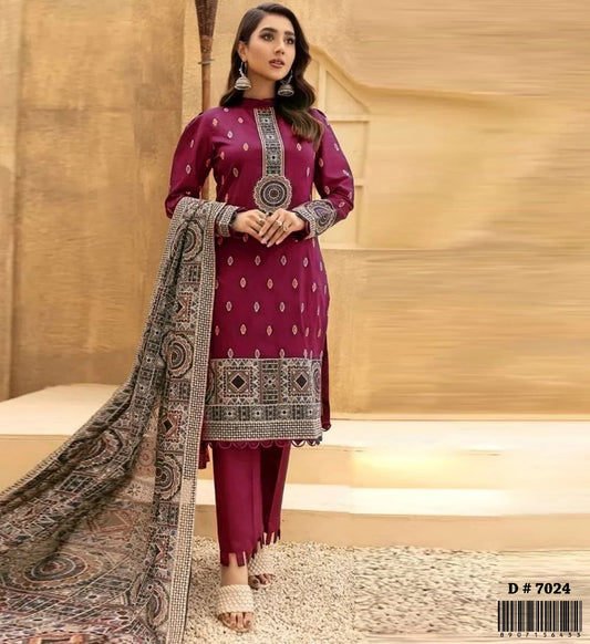 Dhanak 3PC unstitched Embroidered suit