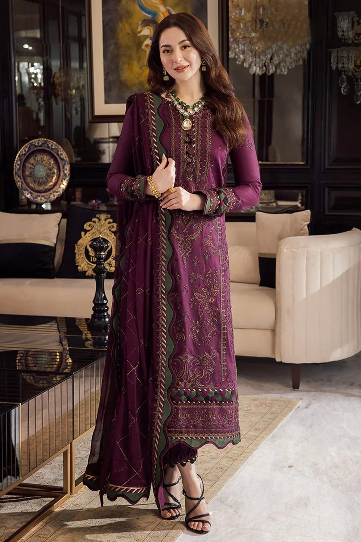 MAJESTIC EMBROIDERED 3PC LAWN SUIT