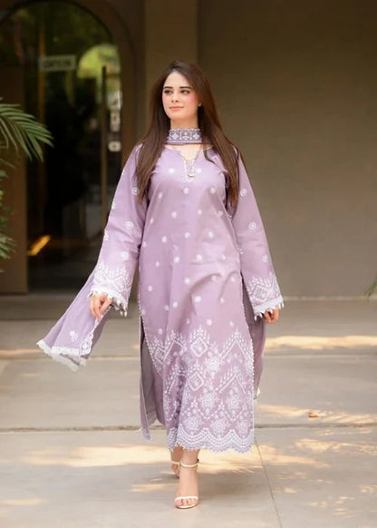 Dhanak-3PC Embroidered Shirt with Chiffon Embroidered Dupatta - 6136