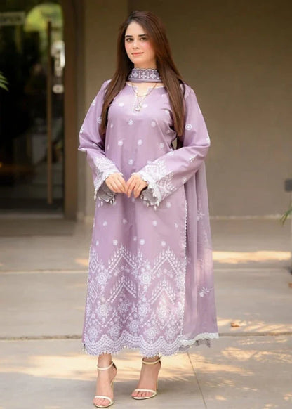 Dhanak-3PC Embroidered Shirt with Chiffon Embroidered Dupatta - 6136