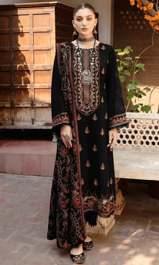 Dhanak-3PC Embroidered Shirt with Dhanak Embroidered Shawl - 1296