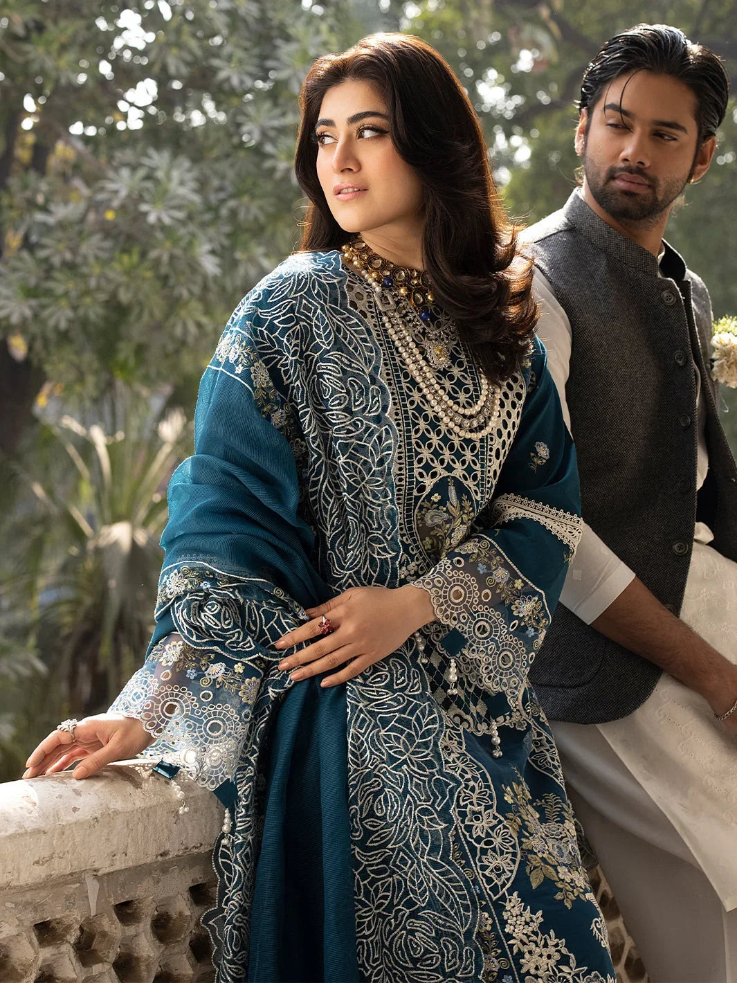 Dhanak-3PC Embroidered Shirt with Khadi Net Embroidered Dupatta - 6218