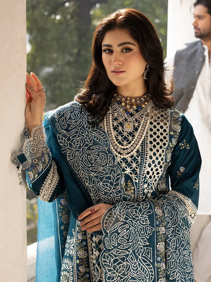 Dhanak-3PC Embroidered Shirt with Khadi Net Embroidered Dupatta - 6218